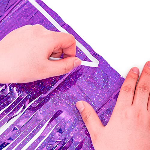 Purple Tinsel Curtain Party Backdrop - GREATRIL Foil Fringe Curtain Party Decor Photo Booth Streamers for Mermaid Birthday Euphoria Themed Party Decorations - 1m x 2.5m - Pack of 2