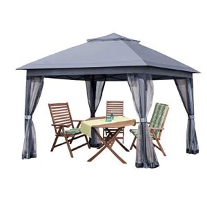 pamapic 11×11 outdoor pop up gazebo for patios canopy for shade and rain with mosquito netting, waterproof soft top metal frame gazebo for lawn, garden, backyard and deck (gray)