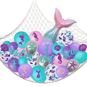 Under The Sea Mermaid Party Balloons Banner Net Backdrop Kit Girls Birthday Backyard Fence Decoration Mermaid Tail Ocean Theme Scene Photography Background Ideas Supplies