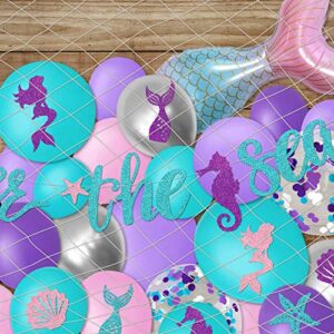 Under The Sea Mermaid Party Balloons Banner Net Backdrop Kit Girls Birthday Backyard Fence Decoration Mermaid Tail Ocean Theme Scene Photography Background Ideas Supplies