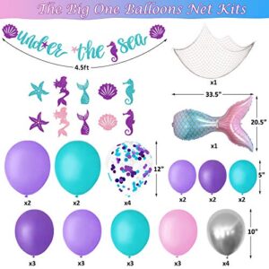 Under The Sea Mermaid Party Balloons Banner Net Backdrop Kit Girls Birthday Backyard Fence Decoration Mermaid Tail Ocean Theme Scene Photography Background Ideas Supplies