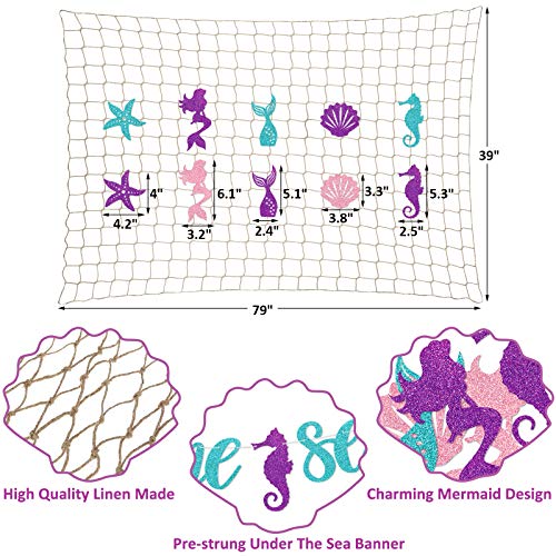 Under The Sea Mermaid Party Balloons Banner Net Backdrop Kit Girls Birthday Backyard Fence Decoration Mermaid Tail Ocean Theme Scene Photography Background Ideas Supplies