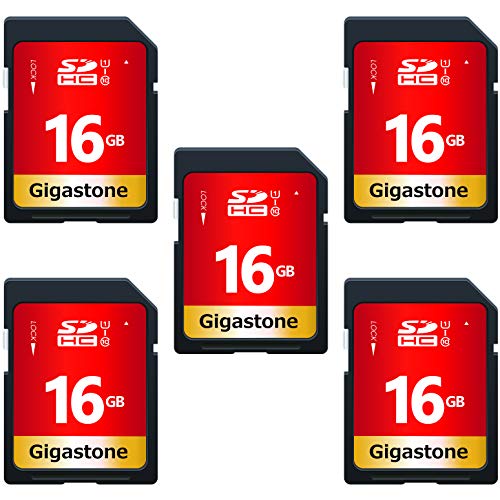 Gigastone 16GB 5 Pack SD Card UHS-I U1 Class 10 SDHC Memory Card High-Speed Full HD Video Canon Nikon Sony Pentax Kodak Olympus Panasonic Digital Camera, with 5 Mini Cases