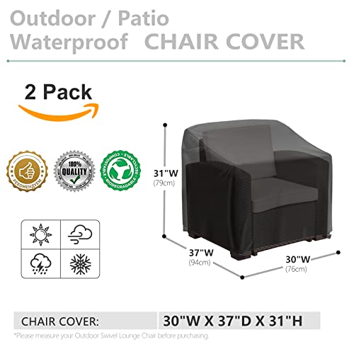 EGIS Waterproof Outdoor Lounge Chair Cover, Heavy Duty Patio Couch Cover, Windproof Outdoor Furniture Cover, Fits up to 30 W x 37 D x 31H, 2 Pack Black