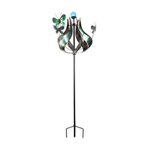 teamson home tulip kinetic metal weather resistant 360 degrees swivel windmill wind spinner for outdoor patio garden backyard decking décor, 70 inch height, copper
