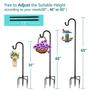 JIER Outdoor Shepherds Hook with 5 Prongs Base,65 Inch Sturdy Hummingbird Feeder Stand, Adjustable Heavy Duty Garden Hanger Hook for Hanging Flower Basket, Solar Light, and Wedding Decor