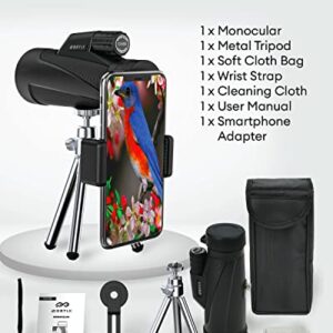 New 2023 Monocular Telescope High Powered Monocular with Smartphone Adapter & Metal Tripod - BAK4 Prism Monocular with Clear Low Light Vision for Wildlife Hunting Camping Travelling