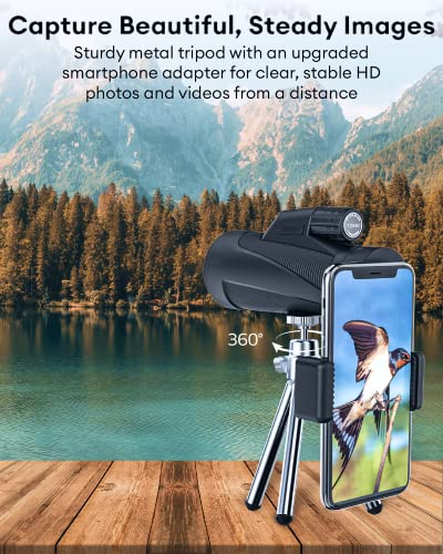 New 2023 Monocular Telescope High Powered Monocular with Smartphone Adapter & Metal Tripod - BAK4 Prism Monocular with Clear Low Light Vision for Wildlife Hunting Camping Travelling