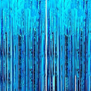 dazzle bright backdrop curtain, 3ft x 8ft metallic tinsel foil fringe curtains photo booth background for baby shower party birthday wedding engagement bridal shower (2, blue)