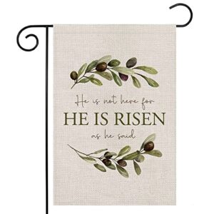 easter garden flag for outdoor,he is risen eucalyptus wreath yard flag,small spring decors for outside farmhouse holiday 12×18 double sided