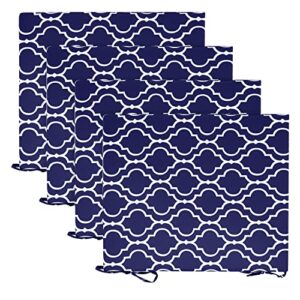 basic beyond indoor/outdoor chair cushions, waterproof patio furniture cushions – square corner seat cushions for patio furniture with ties, 18.5″x16″x3″, navy trellis, 4 count (pack of 1)