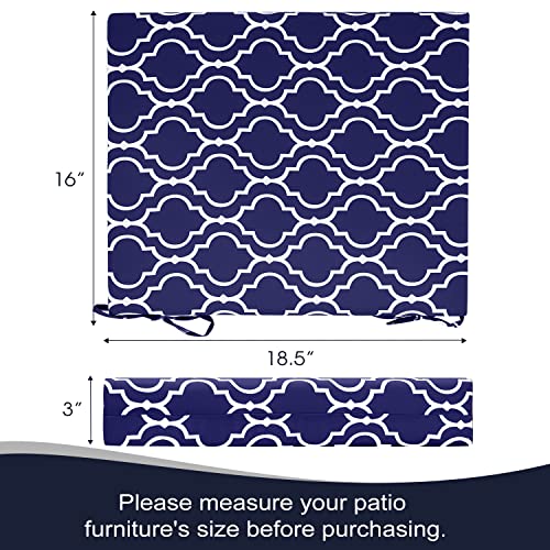 Basic Beyond Indoor/Outdoor Chair Cushions, Waterproof Patio Furniture Cushions - Square Corner Seat Cushions for Patio Furniture with Ties, 18.5"x16"x3", Navy Trellis, 4 Count (Pack of 1)