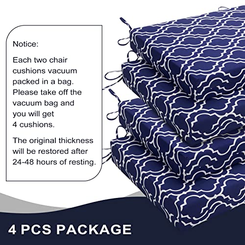 Basic Beyond Indoor/Outdoor Chair Cushions, Waterproof Patio Furniture Cushions - Square Corner Seat Cushions for Patio Furniture with Ties, 18.5"x16"x3", Navy Trellis, 4 Count (Pack of 1)