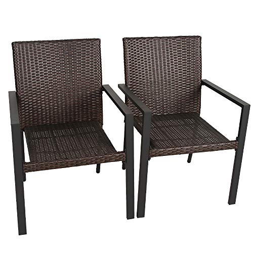 BALI OUTDOORS Gas Firepit Chairs Outdoor Wicker Patio Dining Set, Set of 2 Stackable Outdoor Wicker Chairs for Patio, Garden, Yards, Indoor, Multibrown