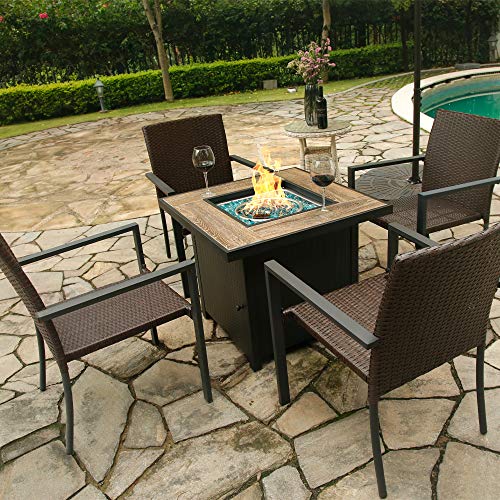 BALI OUTDOORS Gas Firepit Chairs Outdoor Wicker Patio Dining Set, Set of 2 Stackable Outdoor Wicker Chairs for Patio, Garden, Yards, Indoor, Multibrown