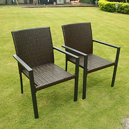 BALI OUTDOORS Gas Firepit Chairs Outdoor Wicker Patio Dining Set, Set of 2 Stackable Outdoor Wicker Chairs for Patio, Garden, Yards, Indoor, Multibrown