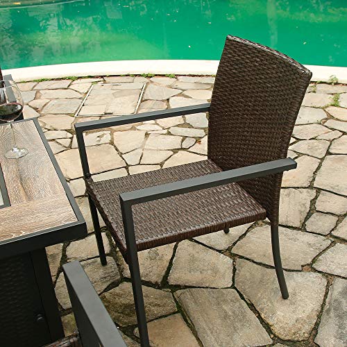 BALI OUTDOORS Gas Firepit Chairs Outdoor Wicker Patio Dining Set, Set of 2 Stackable Outdoor Wicker Chairs for Patio, Garden, Yards, Indoor, Multibrown