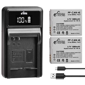 pickle power nb-4l battery and led display charger for canon powershot elph 100 hs 300 hs 330 hs 310 hs sd1000 sd1100 is sd1400 is sd200 sd30 sd300 sd40 sd400 sd600 sd750