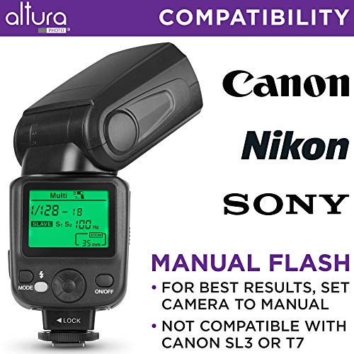 Camera Flash W/LCD Display for DSLR & Mirrorless Cameras, External Flash Featuring a Standard Hot Flash Shoe, Universal Camera Flash for Canon, Sony, Nikon, Panasonic and Other Cameras with Pouch