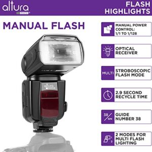 Camera Flash W/LCD Display for DSLR & Mirrorless Cameras, External Flash Featuring a Standard Hot Flash Shoe, Universal Camera Flash for Canon, Sony, Nikon, Panasonic and Other Cameras with Pouch