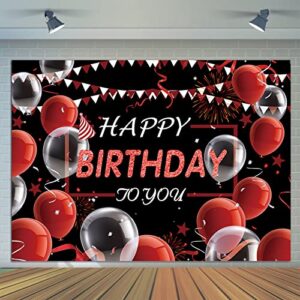 CGXINS Red and Black Happy Birthday Photography Backdrop Balloon Confetti Happy Birthday Banner for Men Woman Birthday Party Decorations 5x3ft Anniversary Party Photo Background