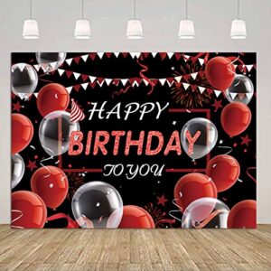 CGXINS Red and Black Happy Birthday Photography Backdrop Balloon Confetti Happy Birthday Banner for Men Woman Birthday Party Decorations 5x3ft Anniversary Party Photo Background