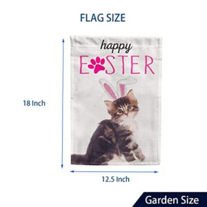 Happy Easter Garden Flags ,Cat with Rabbit Ear 12x18inch Burlap Double Sided for Outside Decoration