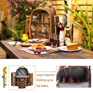 Apollo Walker Picnic Backpack Bag for 4 Person with Cooler Compartment,Wine Bag, Picnic Blanket(45"x53"),Best for Family and Lovers Gifts (Brown)