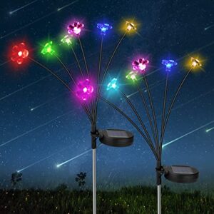 kihutor solar garden lights outdoor waterproof – 7 color changing solar cherry blossoms garden decorations, swaying when wind blows, solar lights decorative for yard patio pathway decoration(2 pack)