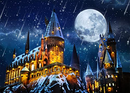 LYCGS 7X5FT Halloween Backdrop Magic Castle School Backdrop Wizard Background Night Moon Backdrop Kids Birthday Party Banner Halloween Photo Backdrop Kids Halloween Photography Backdrop X-87