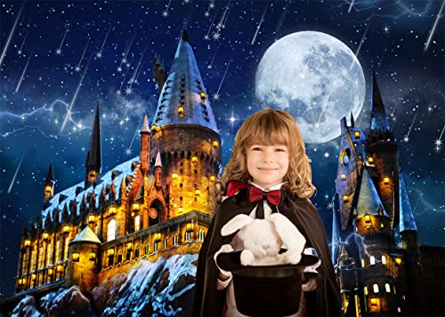 LYCGS 7X5FT Halloween Backdrop Magic Castle School Backdrop Wizard Background Night Moon Backdrop Kids Birthday Party Banner Halloween Photo Backdrop Kids Halloween Photography Backdrop X-87