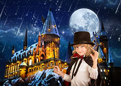 LYCGS 7X5FT Halloween Backdrop Magic Castle School Backdrop Wizard Background Night Moon Backdrop Kids Birthday Party Banner Halloween Photo Backdrop Kids Halloween Photography Backdrop X-87