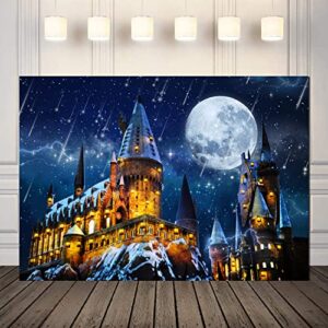 LYCGS 7X5FT Halloween Backdrop Magic Castle School Backdrop Wizard Background Night Moon Backdrop Kids Birthday Party Banner Halloween Photo Backdrop Kids Halloween Photography Backdrop X-87