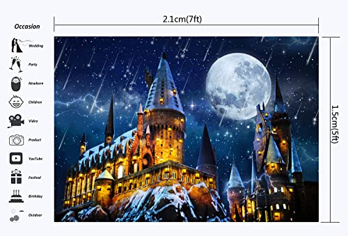 LYCGS 7X5FT Halloween Backdrop Magic Castle School Backdrop Wizard Background Night Moon Backdrop Kids Birthday Party Banner Halloween Photo Backdrop Kids Halloween Photography Backdrop X-87