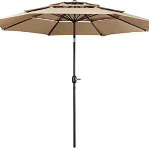 Yaheetech 3-Tier Vented Patio Umbrella - 10ft Outdoor Market Table Umbrella w/Double-layer Cloth & Large Shade & Push-button Tilting for Yard/Garden/Park/Garden- Tan