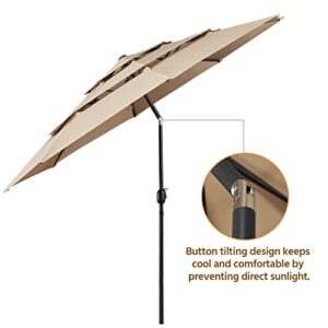 Yaheetech 3-Tier Vented Patio Umbrella - 10ft Outdoor Market Table Umbrella w/Double-layer Cloth & Large Shade & Push-button Tilting for Yard/Garden/Park/Garden- Tan