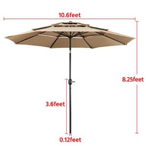 Yaheetech 3-Tier Vented Patio Umbrella - 10ft Outdoor Market Table Umbrella w/Double-layer Cloth & Large Shade & Push-button Tilting for Yard/Garden/Park/Garden- Tan