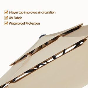 Yaheetech 3-Tier Vented Patio Umbrella - 10ft Outdoor Market Table Umbrella w/Double-layer Cloth & Large Shade & Push-button Tilting for Yard/Garden/Park/Garden- Tan