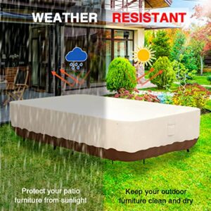 Tuyeho Patio Furniture Set Cover 110 x 84 x 28 inch, Heavy Duty Oxford Fabric Outdoor Dining Set Cover, Waterproof & Weather Resistant, for Your Outdoor Rectangular Table and Chairs (Beige & Brown)