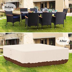 Tuyeho Patio Furniture Set Cover 110 x 84 x 28 inch, Heavy Duty Oxford Fabric Outdoor Dining Set Cover, Waterproof & Weather Resistant, for Your Outdoor Rectangular Table and Chairs (Beige & Brown)