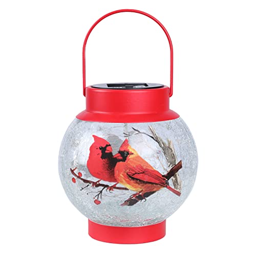 MUMTOP Solar Lantern Red Cardinal Light, Crackle Glass Hanging Solar Lights Outdoor LED Waterproof Tabletop Lamp for Table Yard Garden Patio Lawn Christmas Decorations