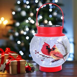 MUMTOP Solar Lantern Red Cardinal Light, Crackle Glass Hanging Solar Lights Outdoor LED Waterproof Tabletop Lamp for Table Yard Garden Patio Lawn Christmas Decorations