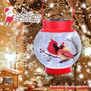 MUMTOP Solar Lantern Red Cardinal Light, Crackle Glass Hanging Solar Lights Outdoor LED Waterproof Tabletop Lamp for Table Yard Garden Patio Lawn Christmas Decorations