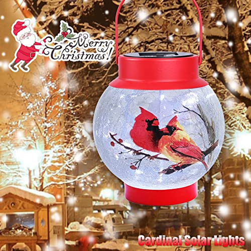 MUMTOP Solar Lantern Red Cardinal Light, Crackle Glass Hanging Solar Lights Outdoor LED Waterproof Tabletop Lamp for Table Yard Garden Patio Lawn Christmas Decorations