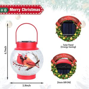 MUMTOP Solar Lantern Red Cardinal Light, Crackle Glass Hanging Solar Lights Outdoor LED Waterproof Tabletop Lamp for Table Yard Garden Patio Lawn Christmas Decorations