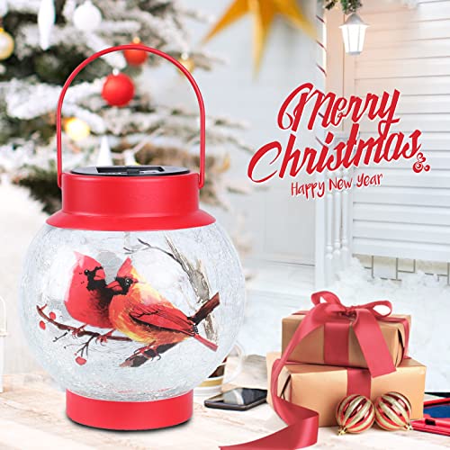 MUMTOP Solar Lantern Red Cardinal Light, Crackle Glass Hanging Solar Lights Outdoor LED Waterproof Tabletop Lamp for Table Yard Garden Patio Lawn Christmas Decorations