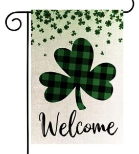 st patrick’s day garden flag shamrock clover welcome double-sided 3ply 12.5 x 18 inch happy saint patty’s day irish small mini flag outdoor decoration (b)