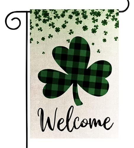 St Patrick's Day Garden Flag Shamrock Clover Welcome Double-Sided 3Ply 12.5 x 18 Inch Happy Saint Patty's Day Irish Small Mini Flag Outdoor Decoration (B)