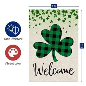 St Patrick's Day Garden Flag Shamrock Clover Welcome Double-Sided 3Ply 12.5 x 18 Inch Happy Saint Patty's Day Irish Small Mini Flag Outdoor Decoration (B)