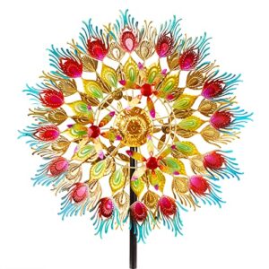 peacock wind spinners for outdoor yard garden patio lawn decorations,metal large wind spinner, yard spinner,wind sculpture,wind spinners ornaments,colorful wind catcher windmills with stable stake